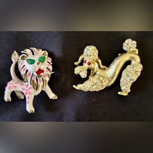 Vintage Brooches Poodle and Lion